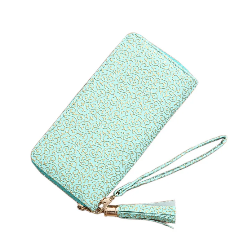

Ladies long zipper purse clutch bag retro wallet large capacity ladies card bag multi-function leather grande pochette en cuir