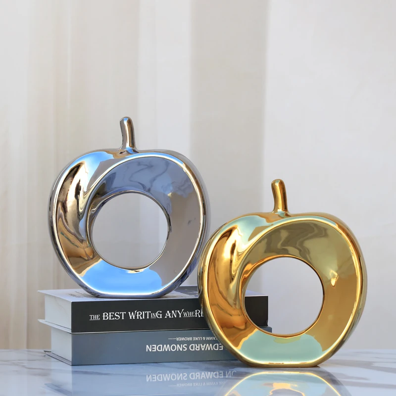 

Nordic Ceramic Gold Silver Apple Hollow Apple Ornaments Fruits Decor Office Fengshui Home Bedroom Desktop Statues Accessories