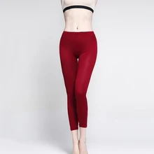 Mallas elásticas de cintura alta para mujer, Leggings suaves de color negro/rojo vino, color sólido, informales