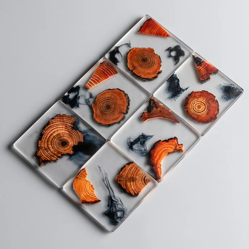 

Resin Pine Coasters Heat Resistant Placemats Drink Mat Tea Coffee Cup Pad Waterproof Non-slip Creative Decor Natural