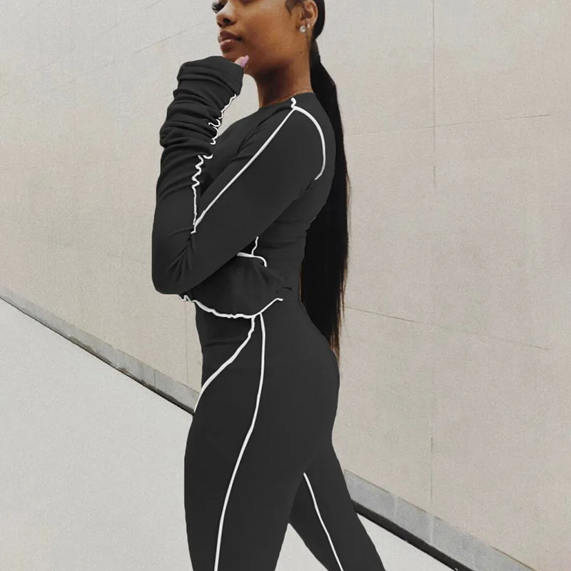 

2 Piece Set Women Long Sleeve Bodysuit Turtleneck Tracksuit Bodycon Solid Crop Top and Leggings Pants Wholesale Dropshipping