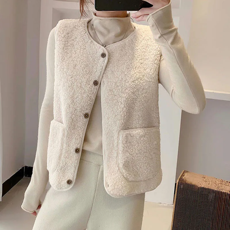 Sungtin Модный женский жилет из овечьей шерсти Осень-зима свободная теплая куртка