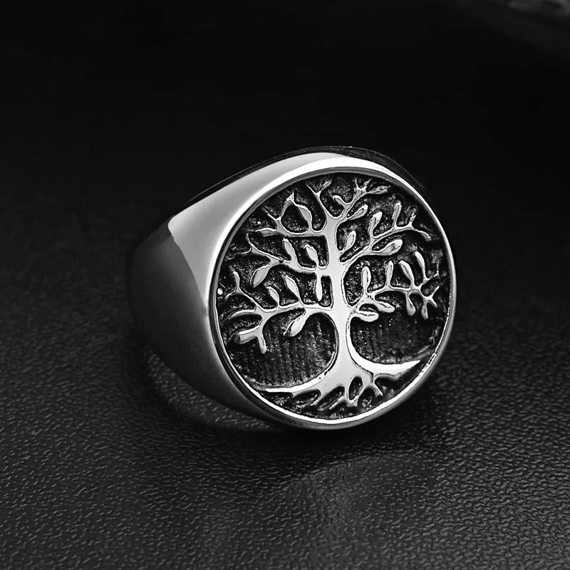 Silver Valily 316L титановая сталь золотого цвета Дерево жизни кольцо панк-рок мужские кольца ювелирные изделия Рождественский подарок Размер США 7-14 Прямая - Цвет основного камня: Silver