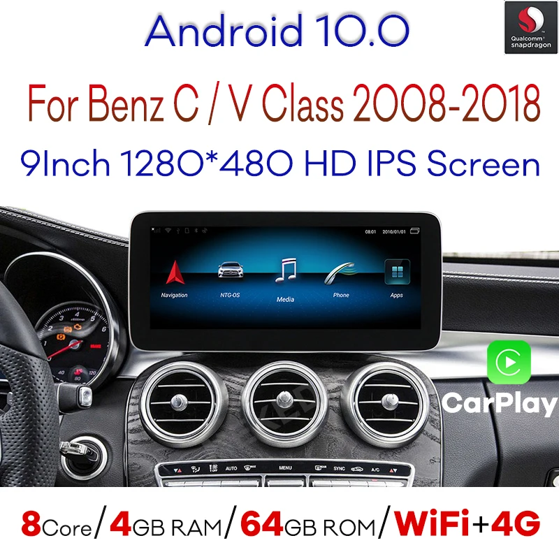 Snapdragon Android 10 автомобильный GPS радиоприемник для Mercedes Benz C Class W204 S204 GLCX253 V W446 2008 2020 с 4