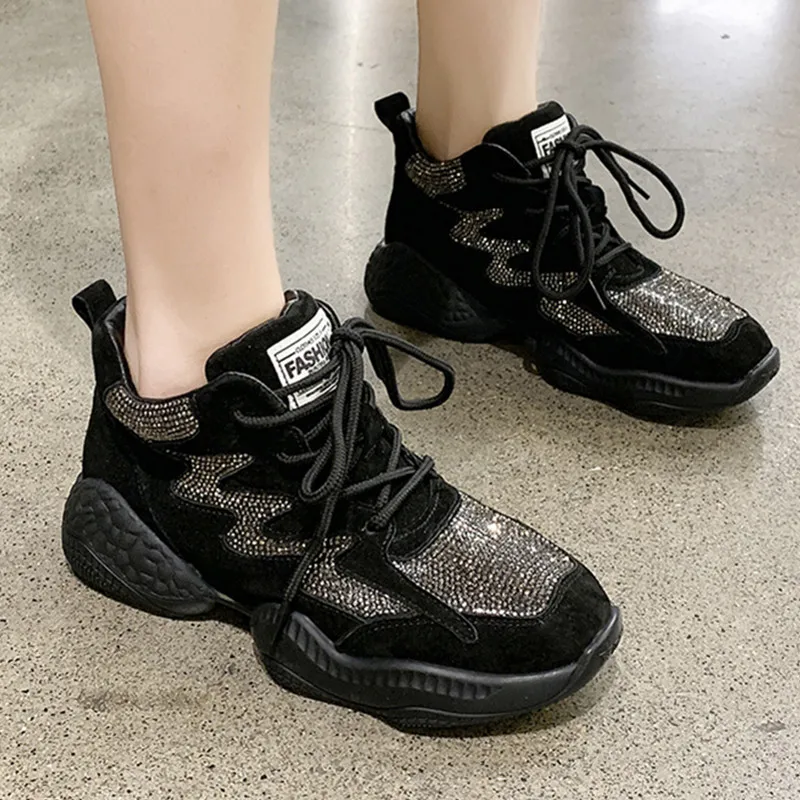 Обувь Для женщин из искусственной замши осень Bling Стразы на шнуровке модная