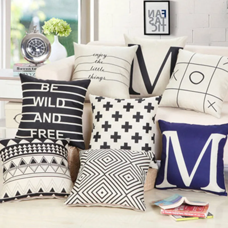 Оригинальные геометрические подушки BZ011 без внутренней стороны черно белые