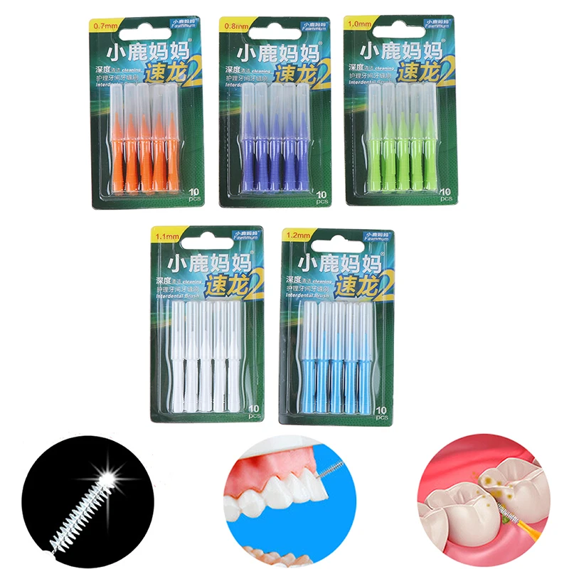 

10pcs Interdental Brush Clean Between Teeth Dental Floss Pick Push-pull Toothpick Cleaning Dental Brushes Teeth Care For Adults