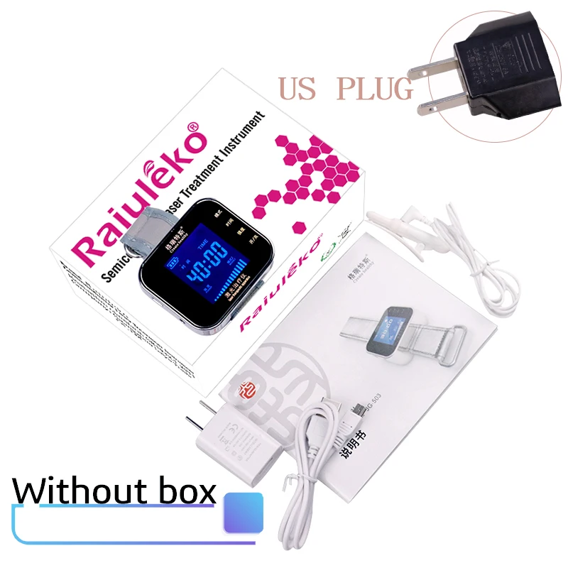 with Box US Plug Диод 650 нм лазерная терапия наручные часы LLLT для ринита диабет гипертония тромбоз холестерина лазерное облучение лечение - Цвет: with Box US Plug