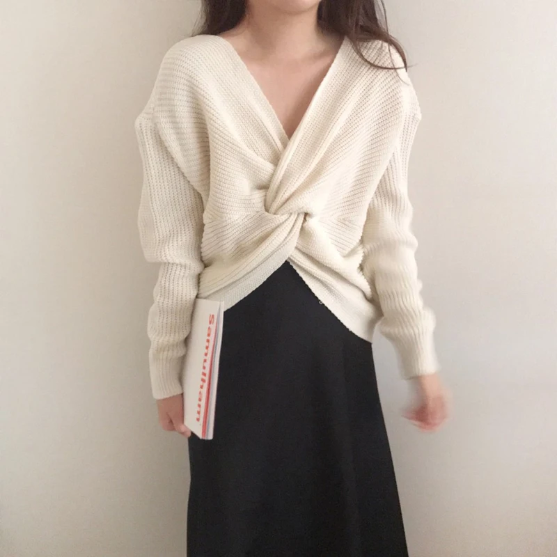 2 colors Korean style Knitted Sweater Women Autumn Winter V neck short design sweaters and pullovers womens (C9164) | Женская одежда