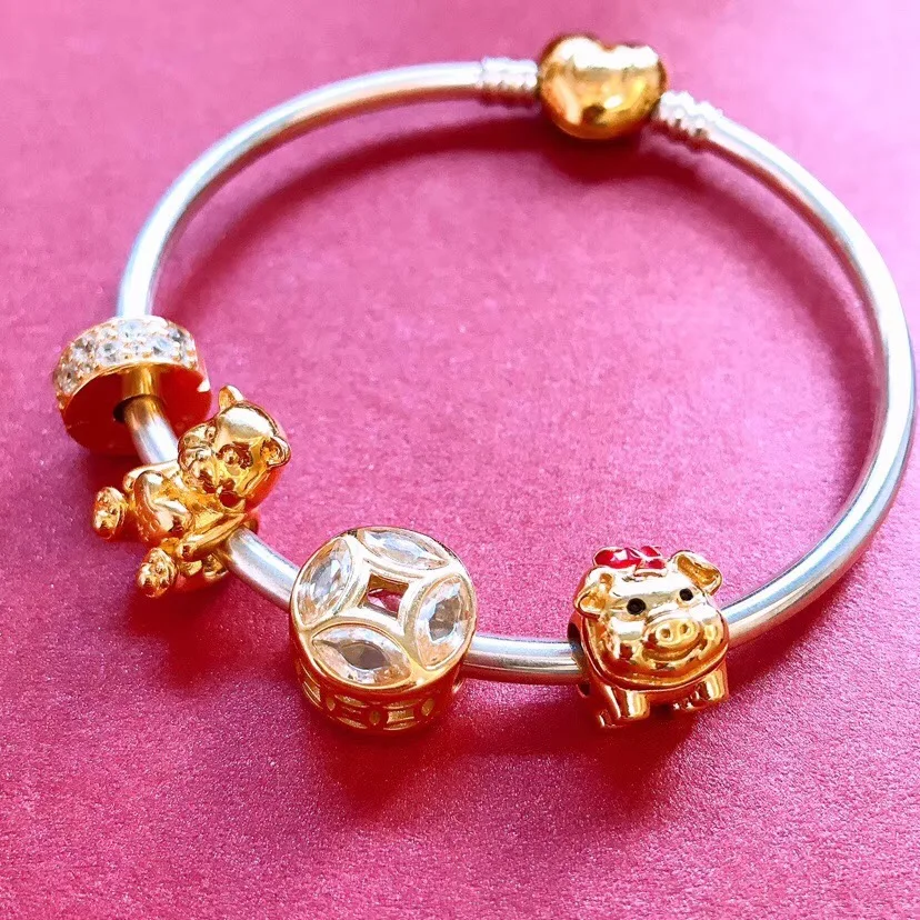 

LIDU 100%925 Silver High Quality Gold Pig Bracelet Gold Plated Gifts For Friends Free Delivery Manufacturers Wholesale