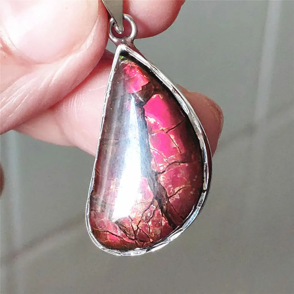 Топ натуральный аммолит красный красочный светильник Кулон Серебряный