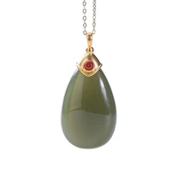 pure gold inlaid natural hetian gray jade pendant personality elegance and simplicity drop shaped womens pure gold pendant