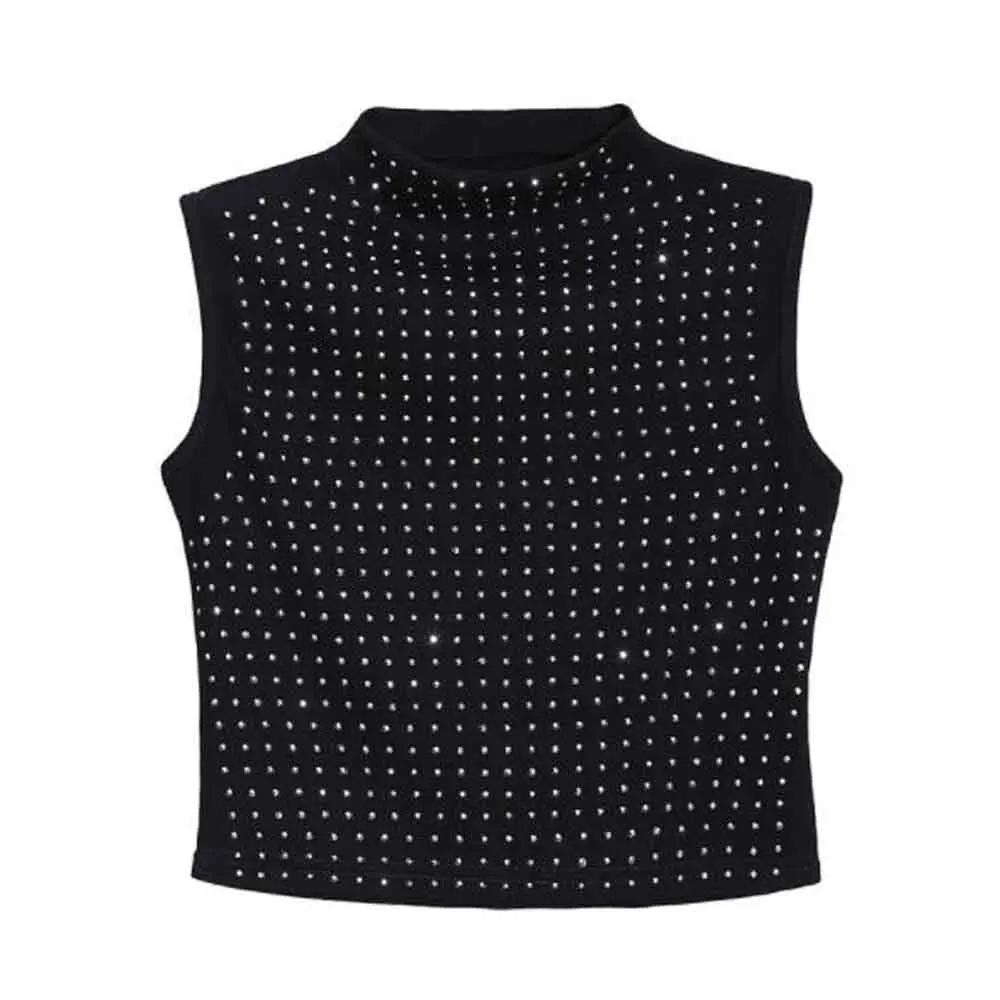 

Европейская Женская летняя пикантная жилетка без рукавов с заклепками и бриллиантами с вырезами на талии женские топы облегающие вечерние ...