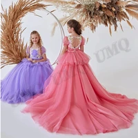 fancy purple flower girl dress tulle birthday wedding pleat party fashion show dresses costumes first comunion custom made