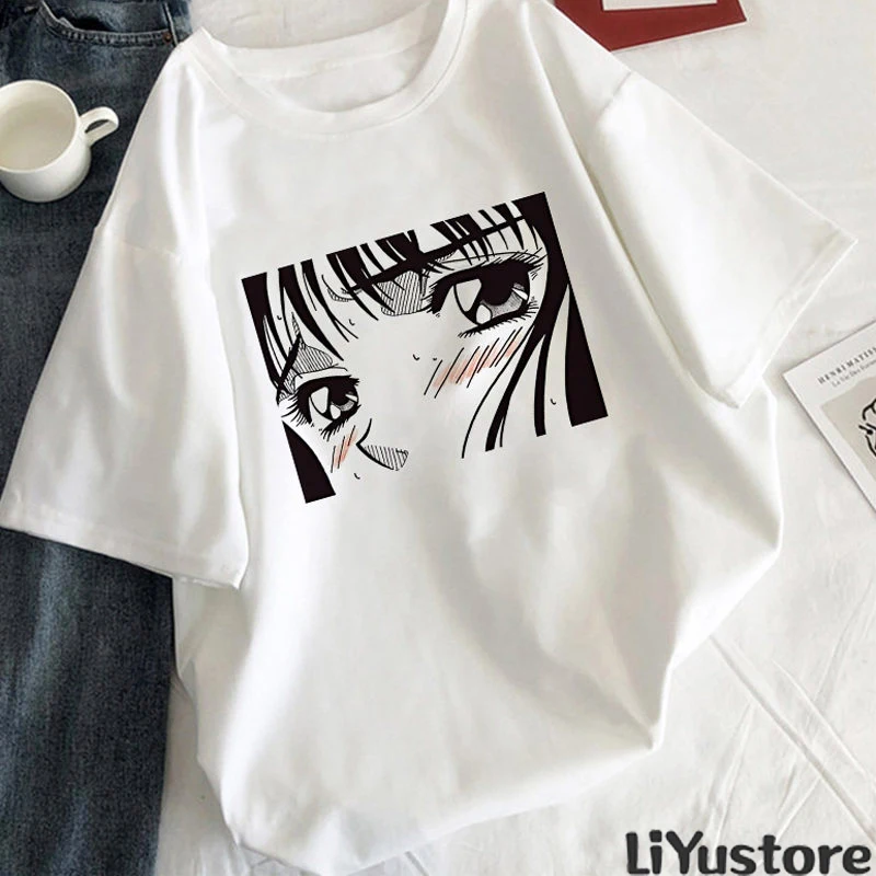 

Tearful Girl T-shirt Aesthetic Korean Style White Female T-shirt Graphics Harajuku Tee Black Manga Anime T-shirt Women Clothes