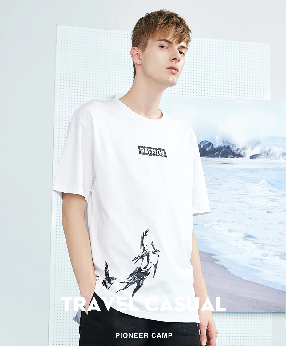 Пионерский лагерь, новинка, футболка с коротким рукавом, Мужская брендовая одежда, модная, с принтом, с разрезом сбоку, Мужская футболка, хлопок, футболки, белые, ADT802180
