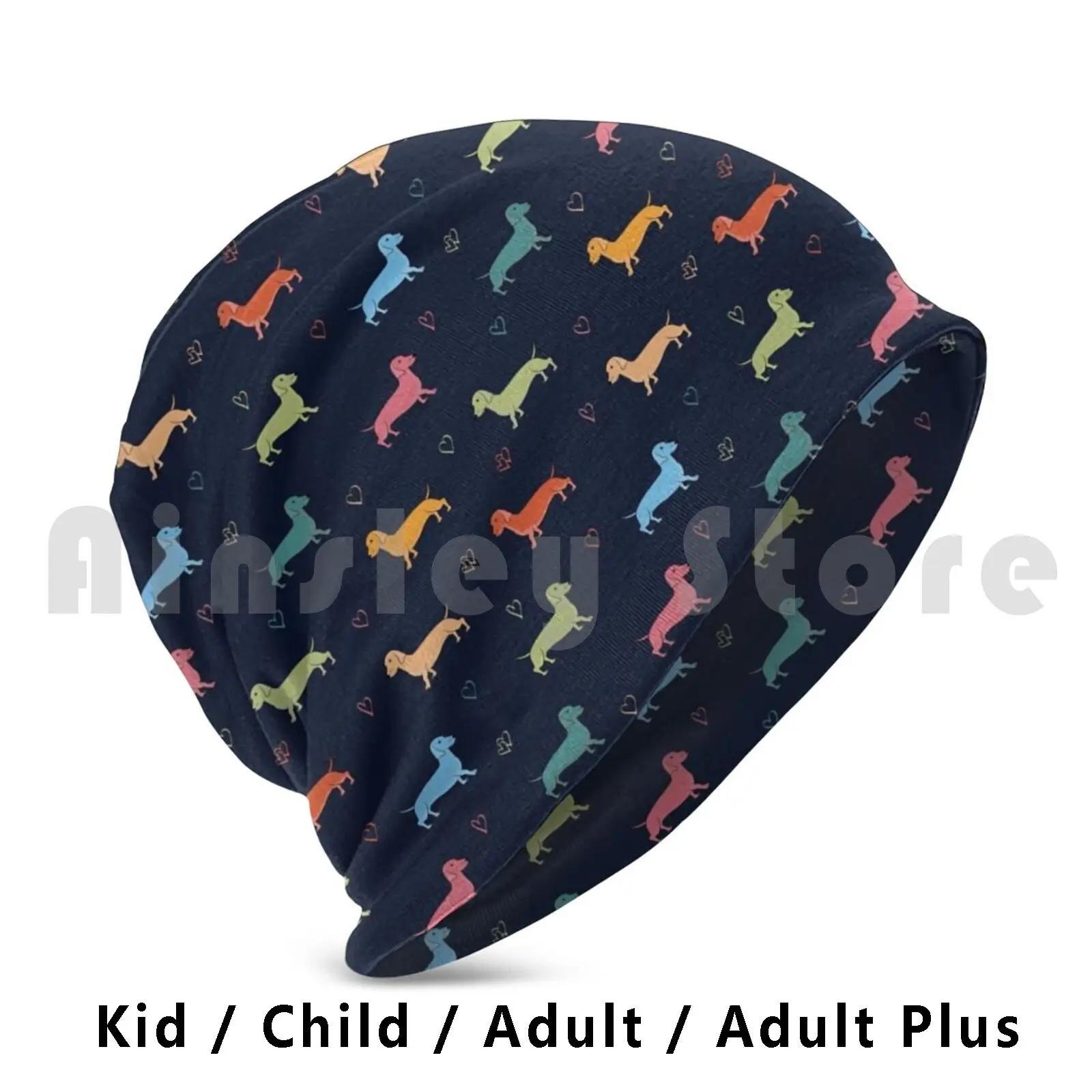 

Multicolour Sausage Dog And Hearts Pattern ( Navy ) Beanies Knit Hat Hip Hop Dachshund Dachshund Sausage Dog