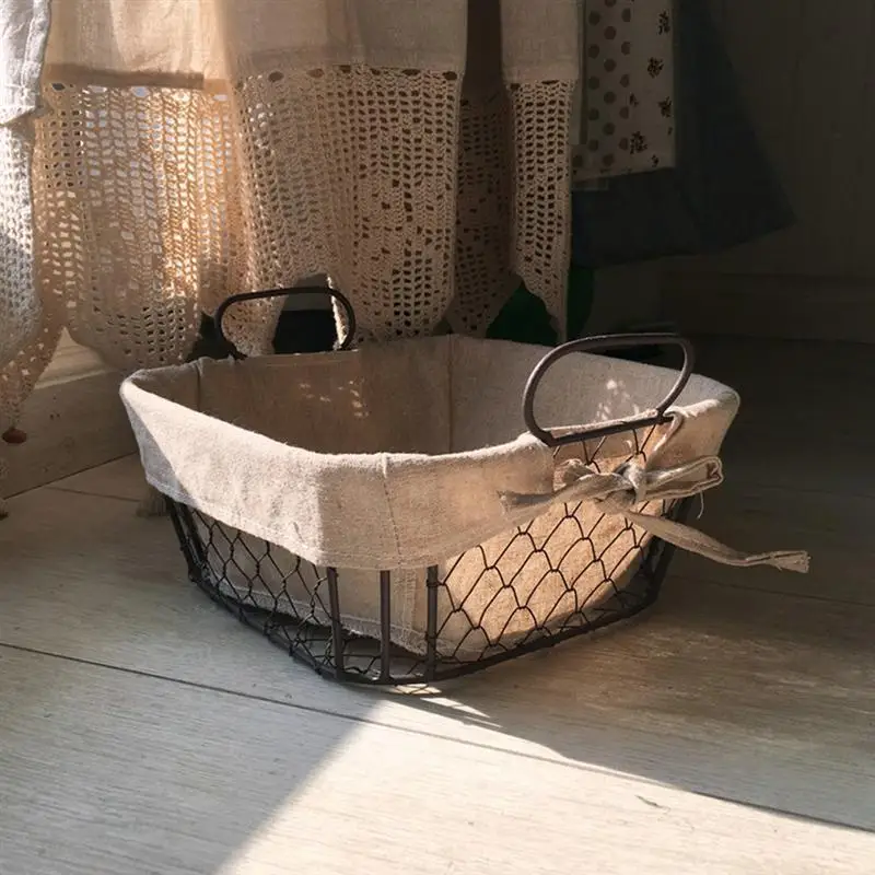 OUNONAIron арт проволока кованая корзина для хранения с подкладкой ткань