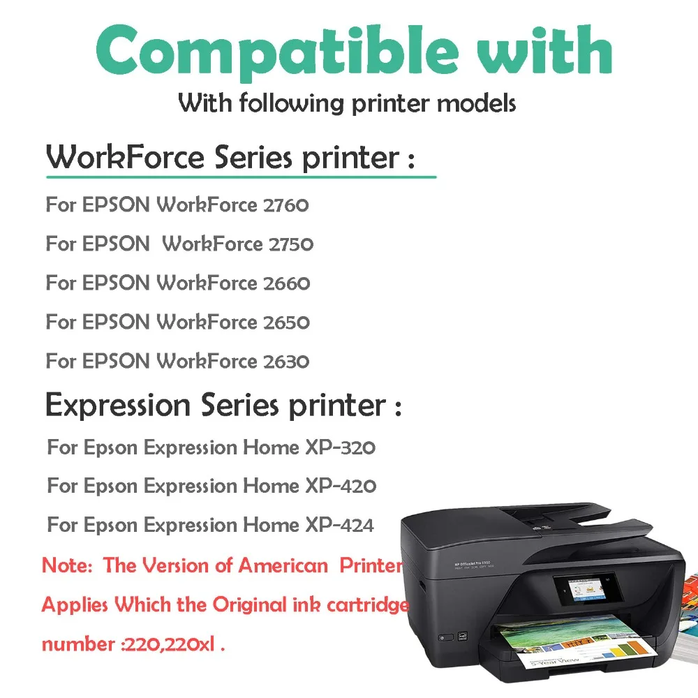 Упаковка из 10 шт. Epson совместимый 220 T220 XL чернильные картриджи для Epson Expression XP-320 XP-420 XP-424 WF-2630 WF-2650 WF-2660 принтер