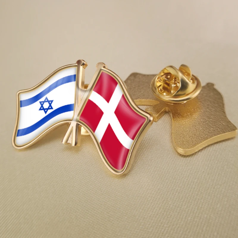 

Israel and Denmark Crossed Double Friendship Flags Lapel Pins Brooch Badges