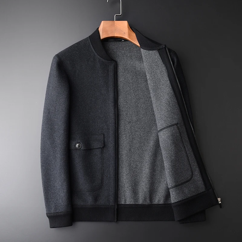 

Woolen Stand Double-side Men's Jacket Hight Quality Fashion Add Thick Casual Slim Fit Black Men Coat Jcaket Plus Size 4XL