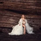 Дополнительные пышные фатиновые Беременность платья одежда с длинным рукавом и аппликацией Джорджо с поездом для женщин; Большие размеры фотосессии Беременность мягкие банные халаты