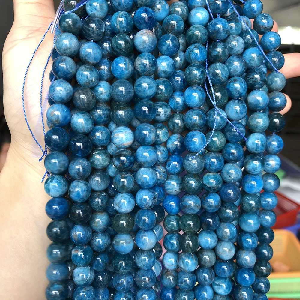 

Gem Blue Apatite Stone Beads Natural Smooth Round Loose Accessories Beads For Jewelry Making DIY Bracelet Necklace 15'' 6/8/10mm