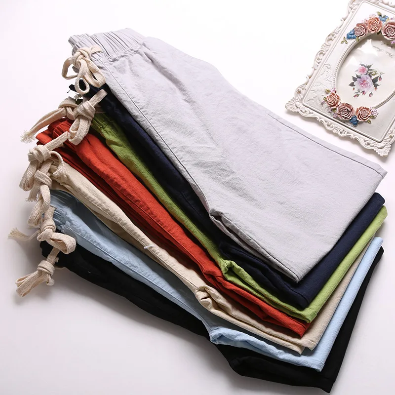 

Summer Casual Pants Cotton Linen Pants Women Trousers Elastic Waist Harem Pants Womens Leisure Soft Pants Mujer Pamtalon