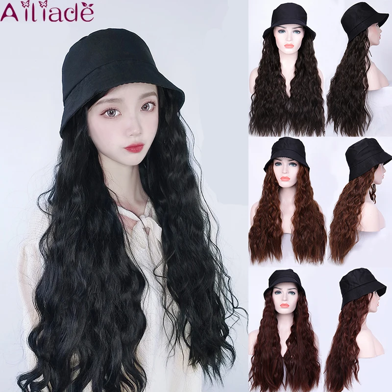 AILIADE Рыбацкая шляпа длинные кудрявые вьющиеся волосы для наращивания парик