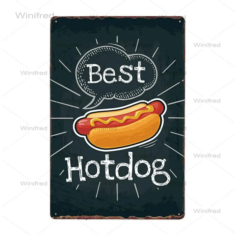Хот догов Ретро жестяной знак хот дог винтажный металлический постер доска