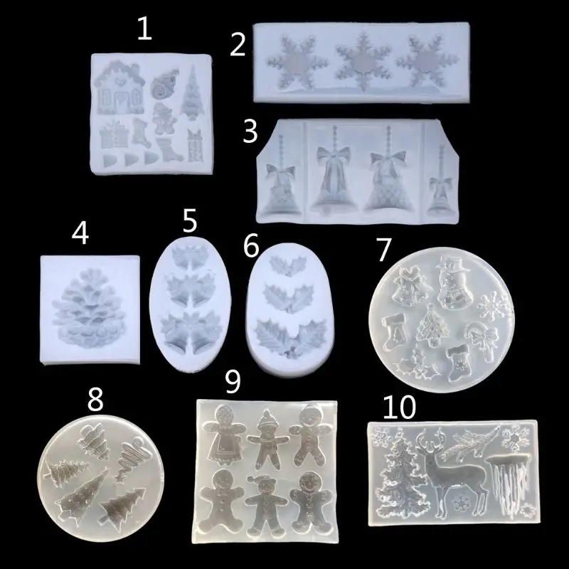 

Handmade Christmas Tree Elk Santa Claus Snowflake Pine Nut Pendant Silicone Resin Mould Epoxy Resin Molds Jewelry Making