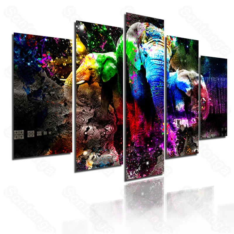 

Elephant Family Art Bright Graffiti Simple Style Modern Home Decoration Art Poster Decoration Painting Porch Living Room