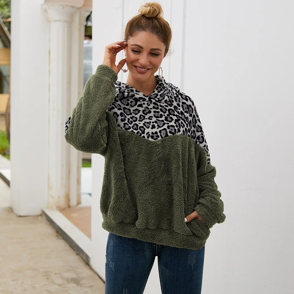 

Splicing long sleeve hooded pullover top hoodies women sweatshirts streetwear