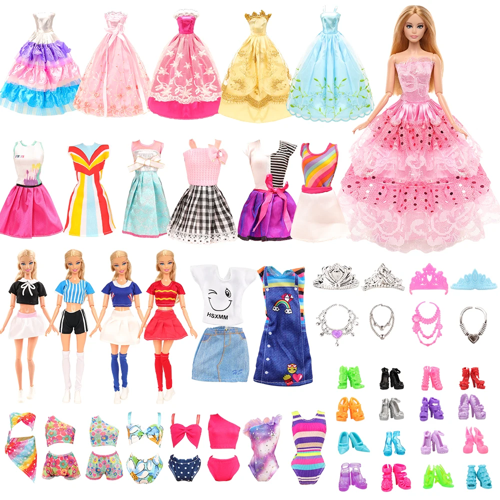 

Barwa Fashion 41 Items=Random 5 Doll Cothes+5 swimsuits +5 skirts+4 Fixed Cheerleaders+22 Doll Accessories For Barbie Girl Gift