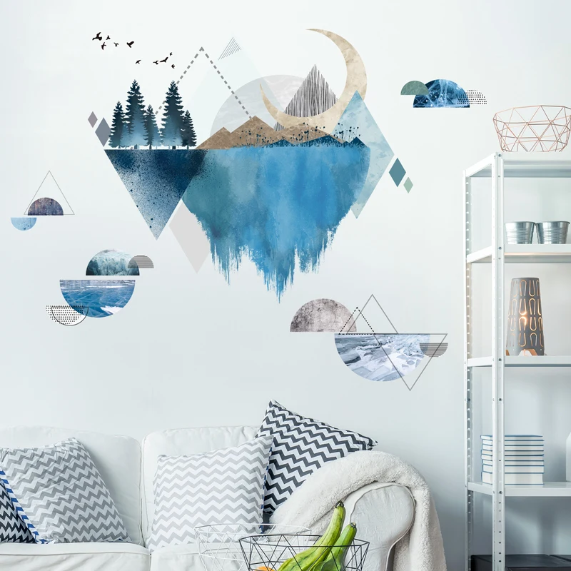 

[shijuekongjian] Rivers Mountains Wall Stickers DIY Tree Birds Mural Decals for Living Room Bedroom Home Decoration Accessories