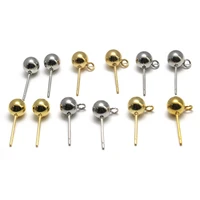 20pcs hypoallergenic stainless steel 3 4 5 6 8mm gold round ball earrings stud post connectors with loop for diy jewelry making