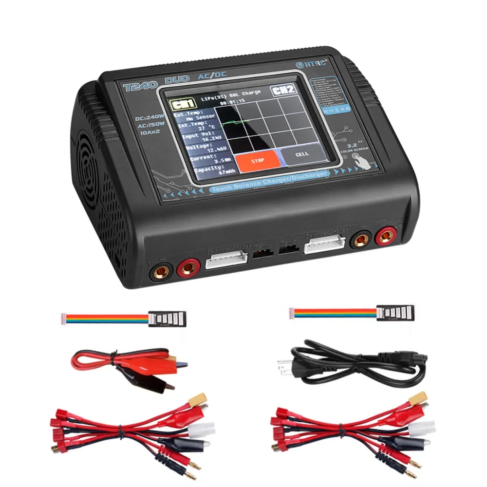 HTRC T240 DUO RC зарядное устройство AC 150 Вт DC 240 сенсорный экран двухканальный баланс Dis