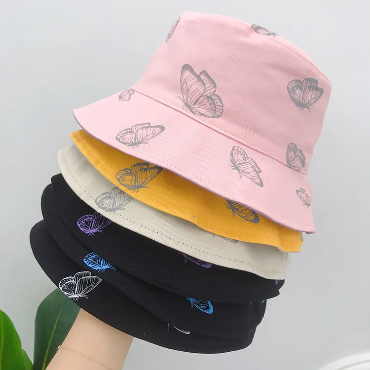 

New Women Butterfly Double Sided Embroidery Autumn Winter Bucket Hat Foldable Sun Hat Cap Hip Hop Fishing Cap Outdoor Hat