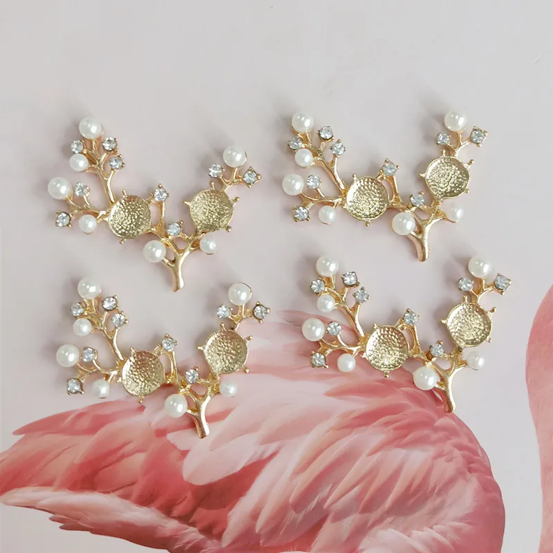 

5 pcs/lot Tree Branch Decorative Buttons Gold Pearls Rhinestone Buttons DIY Jewelry Accessories Supplies Embellishments