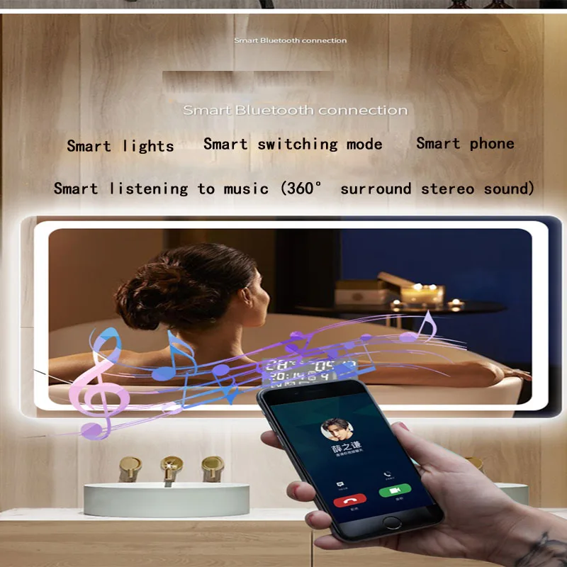 Espelho para Maquiagem e Banheiro Reinstalação de Três Espelho de Banheiro Retangular Bluetooth Inteligente Alta Qualidade Cores Led 60x80cm 50x70cm 5 três cores, led, espelho de banheiro