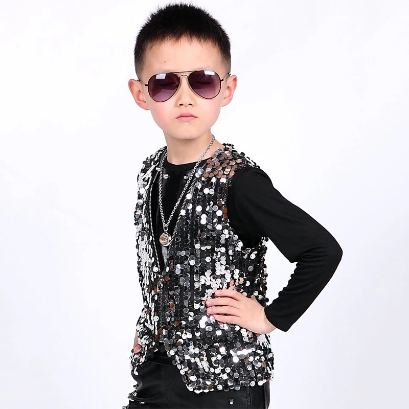 Детский костюм в стиле хип-хоп серебристая танцевальная куртка с блестками жилет