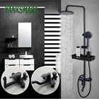 Смеситель для душа YANKSMART, матовый черный смеситель для душа с одной ручкой, настенный смеситель с полкой для хранения и ручным распылителем, смеситель для ванной комнаты