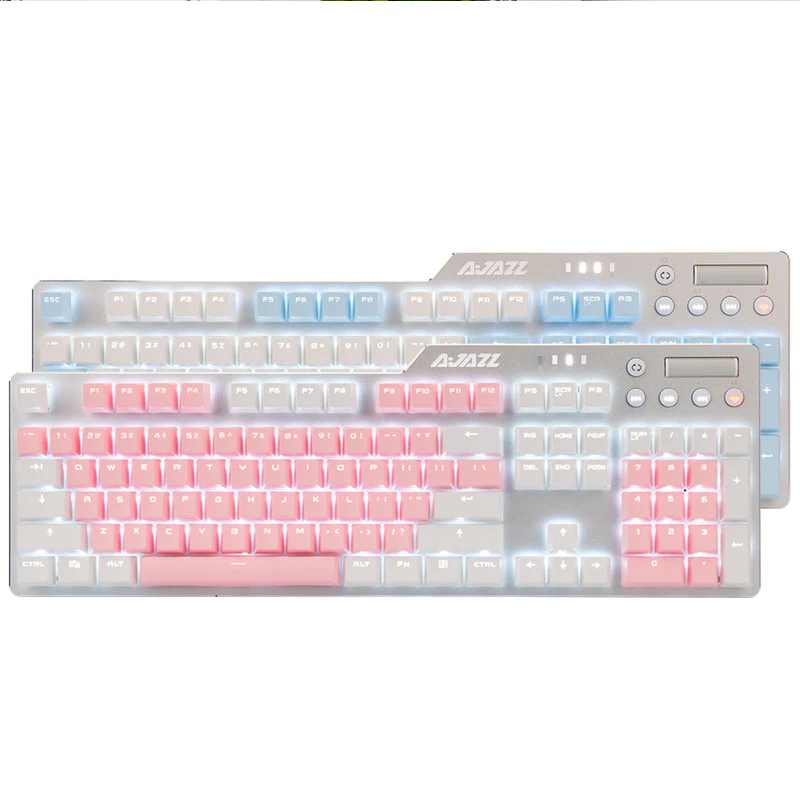 Клавиатура AK35I Механическая игровая, с белыми, зелеными и красными клавишами, для игрового ПК, цвет розовый/белый Клавиатура AK35I Механическая игровая, с белыми, зелеными и красными клавишами, для игрового ПК, цвет розовый/белый