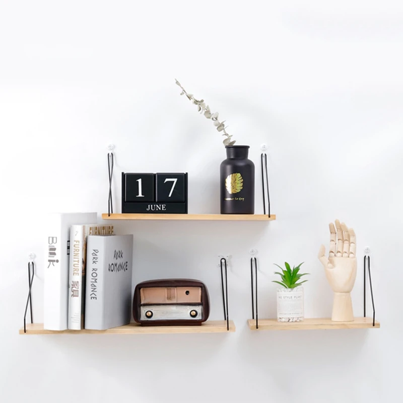 1piece Iron Wooden Wall Hanging Shelf Racks Mirrors Books Magazine Storage Rack DIY Wall Decoration Holder Shelves Organizer