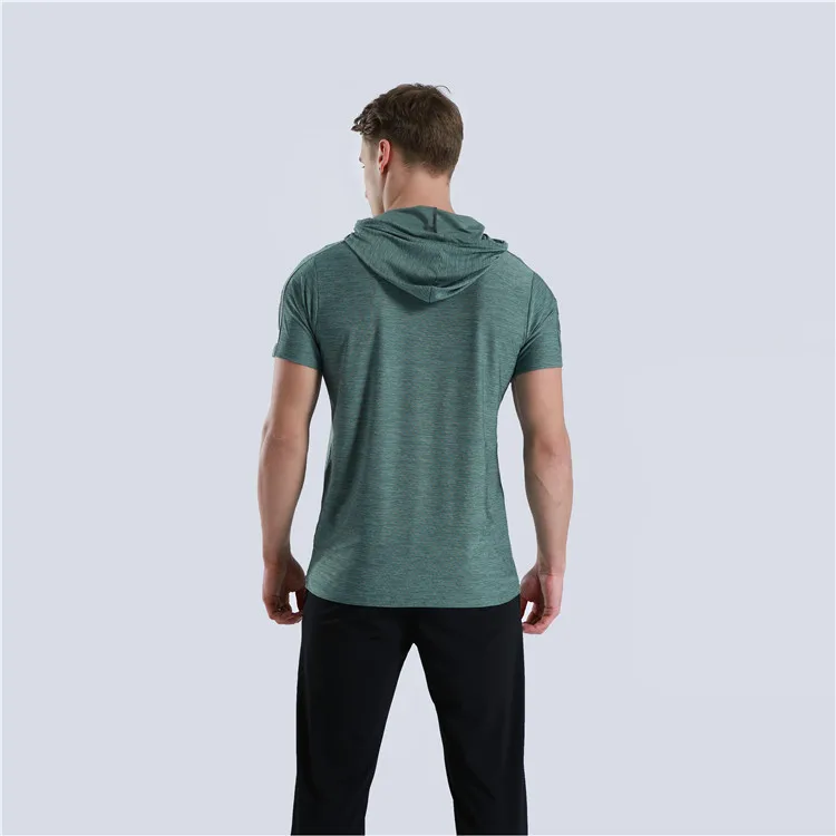 Men Running Hoodie Shirts Fitness Sweatshirt Quick-dry Jersey Gyms Clothing Short Sleeve Training Top Male Sports T Shirt