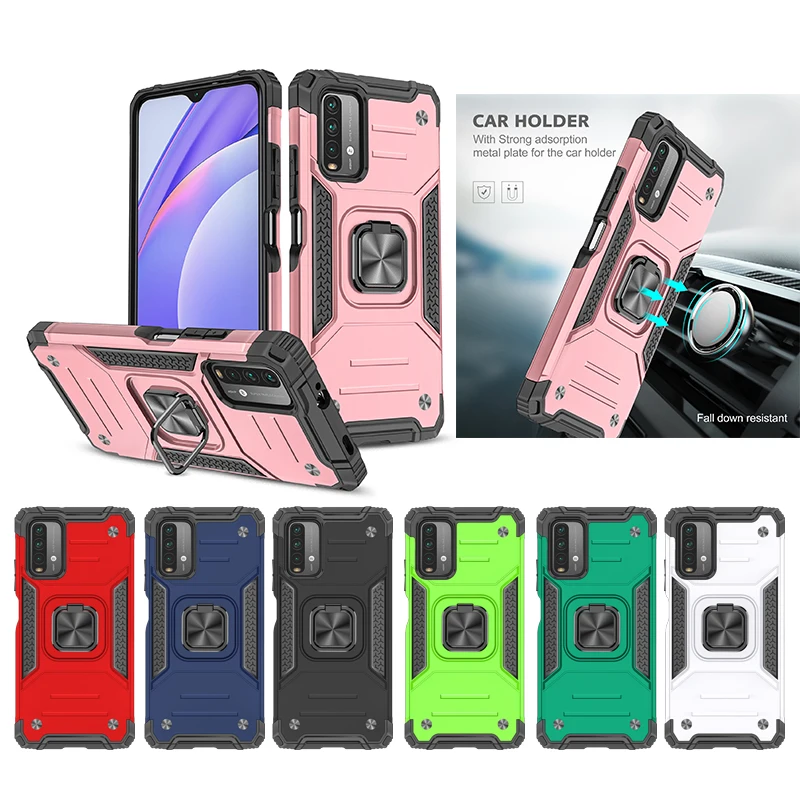 

Shockproof Armor Case for Redmi Note 8 9 Pro 9A 9C 9 Prime Power Ring Stand Phone Back Cover For Magnetic Car Holder