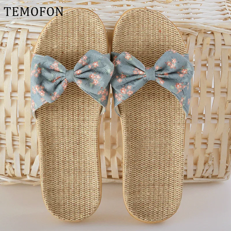 TEMOFON house slippers women Non-slip autumn Summer Casual Slides Bow family home female Beach shoes ladies new HVT1421 | Обувь