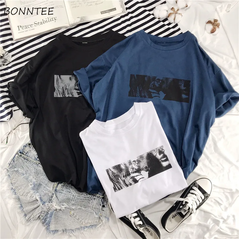 Женские футболки с принтом в стиле ретро уличная одежда Корейском круглым