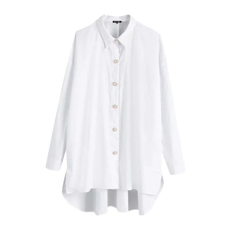 

Women 2021 Fashion Oversized Asymmetry Blouses Vintage Long Sleeve Button-up Female Shirts Blusas Chic Tops