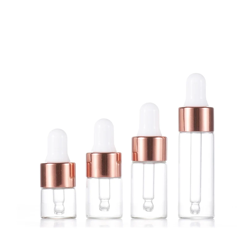 

1ml 2ml 3ml 5ml Amber Clear Glass Bottles Empty Mini Dropper Bottle With Rose Gold Cap For Essential Oil Perfume E liquid